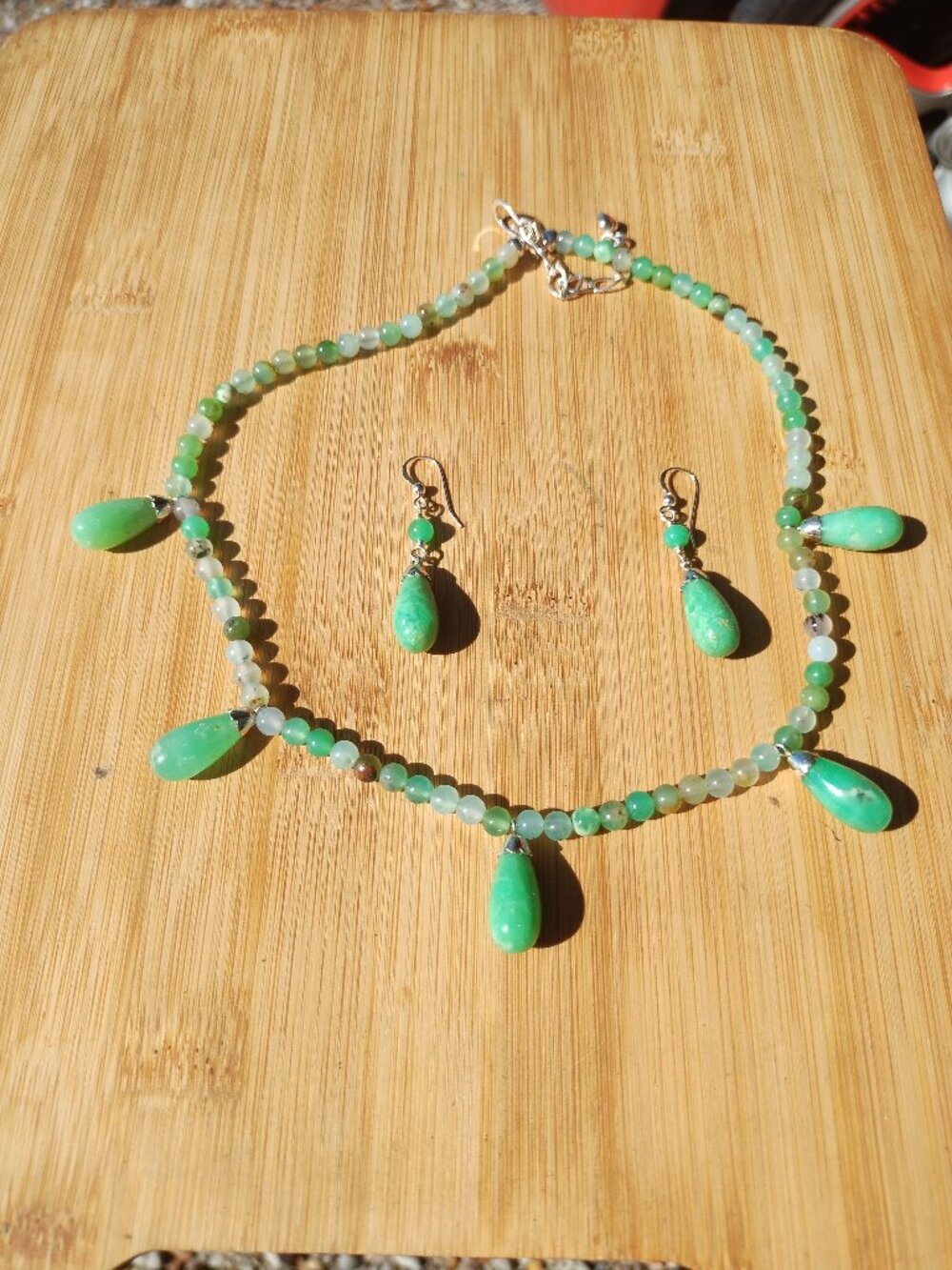 Jay King DTR green chrysoprase necklace and earrings set 925 Sterling Silver